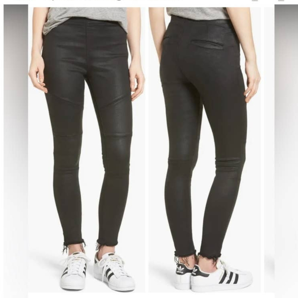 DL1961 Haven Coated Denim Leggings Asphalt Skinny Raw Edge Hem Size 31